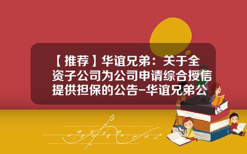 【推荐】华谊兄弟：关于全资子公司为公司申请综合授信提供担保的公告-华谊兄弟公司章程