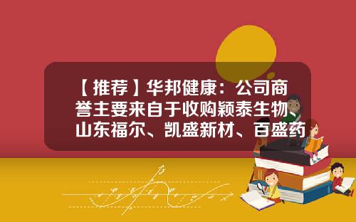 【推荐】华邦健康：公司商誉主要来自于收购颖泰生物、山东福尔、凯盛新材、百盛药业等公司时支付的溢价-山东福尔股份有限公司
