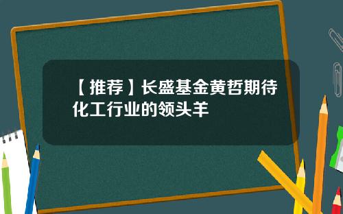 【推荐】长盛基金黄哲期待化工行业的领头羊