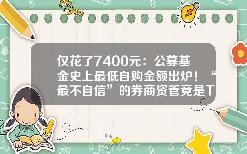 仅花了7400元：公募基金史上最低自购金额出炉！“最不自信”的券商资管竟是TA……-310w购车基金【新闻】.