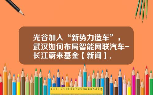 光谷加入“新势力造车”，武汉如何布局智能网联汽车-长江蔚来基金【新闻】.