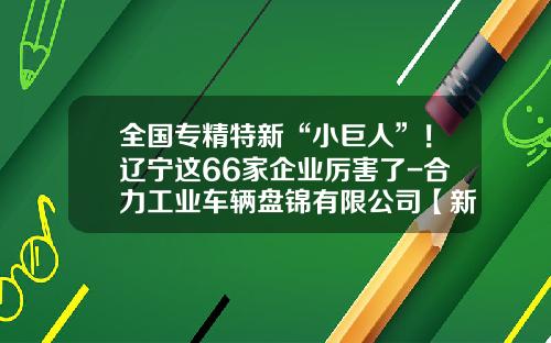 全国专精特新“小巨人”！辽宁这66家企业厉害了-合力工业车辆盘锦有限公司【新闻】.
