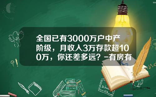 全国已有3000万户中产阶级，月收入3万存款超100万，你还差多远？-有房有车百万存款中国有多少人【新闻】.