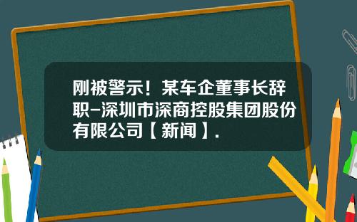 刚被警示！某车企董事长辞职-深圳市深商控股集团股份有限公司【新闻】.