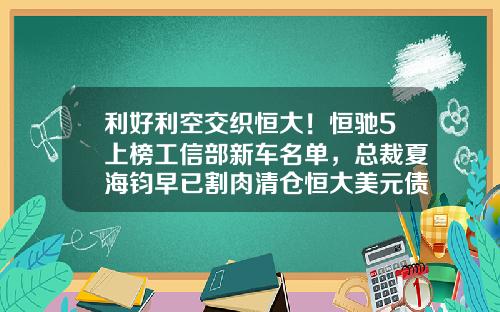 利好利空交织恒大！恒驰5上榜工信部新车名单，总裁夏海钧早已割肉清仓恒大美元债-夏海钧占恒大多少股份【新闻】.