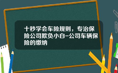 十秒学会车险规则，专治保险公司欺负小白-公司车辆保险的缴纳