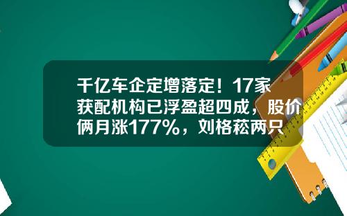 千亿车企定增落定！17家获配机构已浮盈超四成，股价俩月涨177%，刘格菘两只基金重仓-周转基金【新闻】.