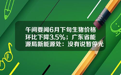 午间要闻6月下旬生猪价格环比下降3.5%；广东省能源局新能源处：没有说暂停光伏项目立项及开工；宁德时代：不会去造车-中国午间资讯股票行情【新闻】.