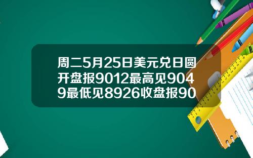 周二5月25日美元兑日圆开盘报9012最高见9049最低见8926收盘报9032