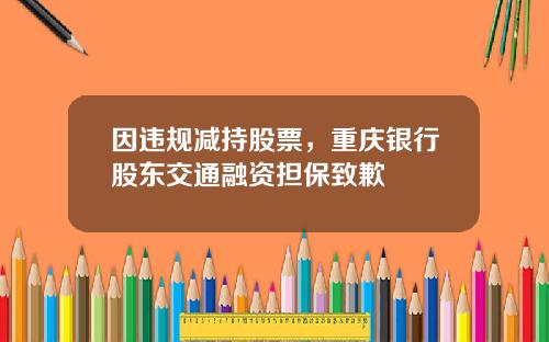 因违规减持股票，重庆银行股东交通融资担保致歉