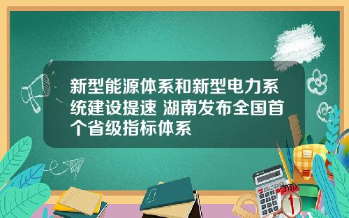 新型能源体系和新型电力系统建设提速 湖南发布全国首个省级指标体系