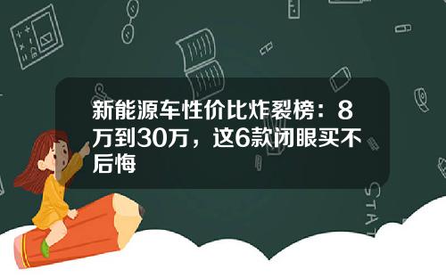 新能源车性价比炸裂榜：8万到30万，这6款闭眼买不后悔