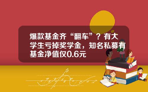爆款基金齐“翻车”？有大学生亏掉奖学金，知名私募有基金净值仅0.6元