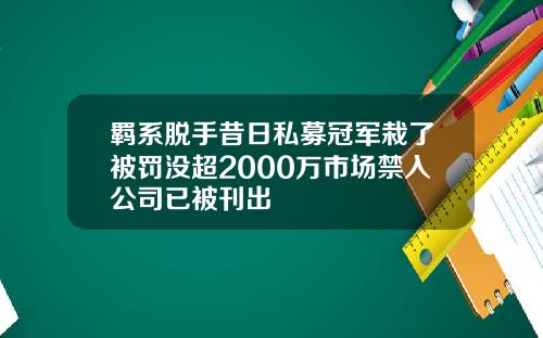 羁系脱手昔日私募冠军栽了被罚没超2000万市场禁入公司已被刊出