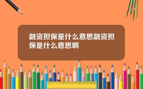 融资担保是什么意思融资担保是什么意思啊