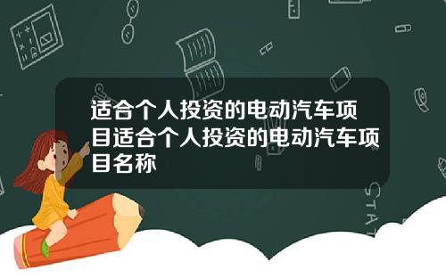 适合个人投资的电动汽车项目适合个人投资的电动汽车项目名称