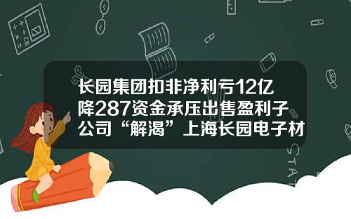 长园集团扣非净利亏12亿降287资金承压出售盈利子公司“解渴”上海长园电子材料公司【前列康】