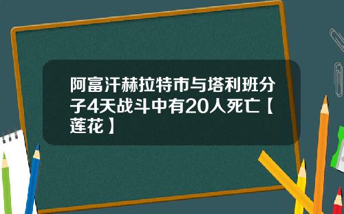 阿富汗赫拉特市与塔利班分子4天战斗中有20人死亡【莲花】