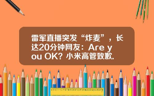 雷军直播突发“炸麦”，长达20分钟网友：Are you OK？小米高管致歉.