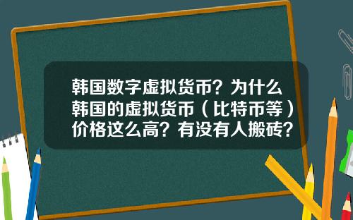 韩国数字虚拟货币？为什么韩国的虚拟货币（比特币等）价格这么高？有没有人搬砖？怎么搬？