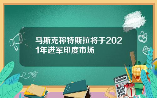 马斯克称特斯拉将于2021年进军印度市场