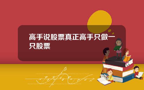 高手说股票真正高手只做一只股票