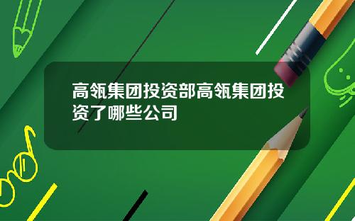 高瓴集团投资部高瓴集团投资了哪些公司