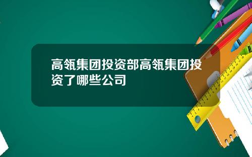 高瓴集团投资部高瓴集团投资了哪些公司