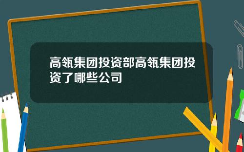 高瓴集团投资部高瓴集团投资了哪些公司