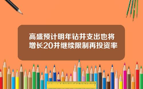 高盛预计明年钻井支出也将增长20并继续限制再投资率