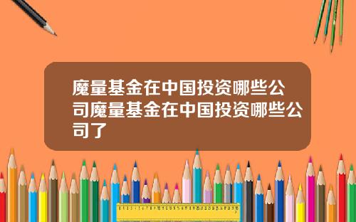 魔量基金在中国投资哪些公司魔量基金在中国投资哪些公司了