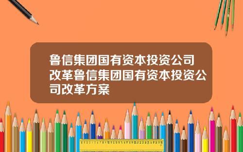 鲁信集团国有资本投资公司改革鲁信集团国有资本投资公司改革方案