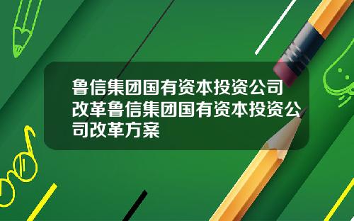鲁信集团国有资本投资公司改革鲁信集团国有资本投资公司改革方案