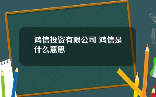 鸿信投资有限公司 鸿信是什么意思
