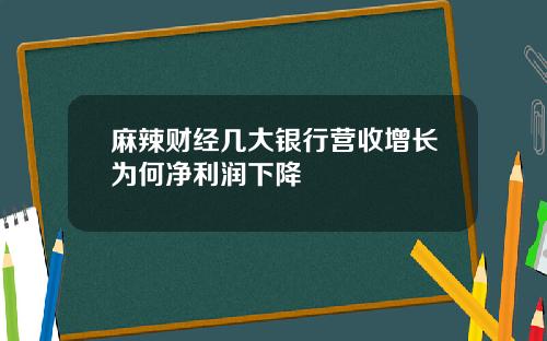 麻辣财经几大银行营收增长为何净利润下降