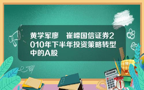 黄学军廖喆崔嵘国信证券2010年下半年投资策略转型中的A股
