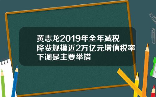 黄志龙2019年全年减税降费规模近2万亿元增值税率下调是主要举措