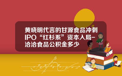 黄晓明代言的甘源食品冲刺IPO“红杉系”资本入局-洽洽食品公积金多少
