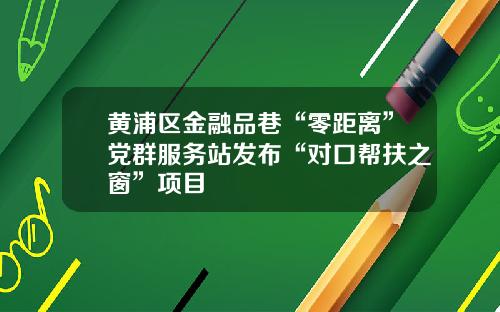 黄浦区金融品巷“零距离”党群服务站发布“对口帮扶之窗”项目