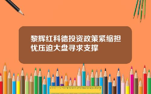 黎辉红科德投资政策紧缩担忧压迫大盘寻求支撑