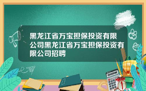 黑龙江省万宝担保投资有限公司黑龙江省万宝担保投资有限公司招聘