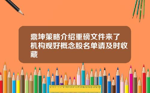 鼎坤策略介绍重磅文件来了机构观好概念股名单请及时收藏