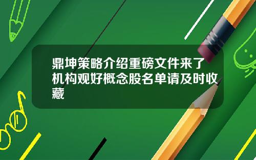 鼎坤策略介绍重磅文件来了机构观好概念股名单请及时收藏