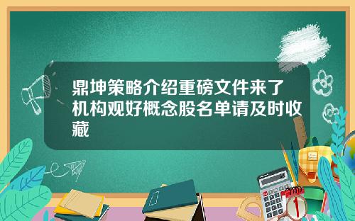 鼎坤策略介绍重磅文件来了机构观好概念股名单请及时收藏
