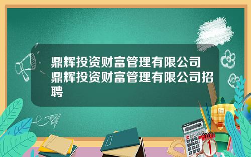 鼎辉投资财富管理有限公司鼎辉投资财富管理有限公司招聘