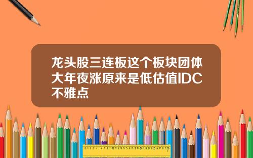 龙头股三连板这个板块团体大年夜涨原来是低估值IDC不雅点
