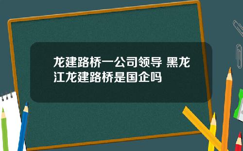 龙建路桥一公司领导 黑龙江龙建路桥是国企吗