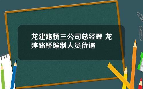 龙建路桥三公司总经理 龙建路桥编制人员待遇