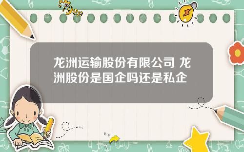 龙洲运输股份有限公司 龙洲股份是国企吗还是私企