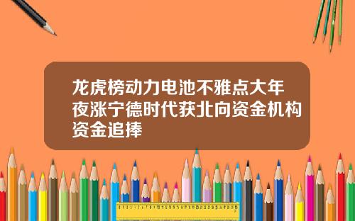 龙虎榜动力电池不雅点大年夜涨宁德时代获北向资金机构资金追捧